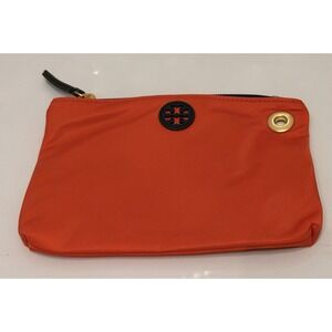 Tory Burch Orange Nylon Cosmetic Pouch Clutch Zip Travel Makeup Bag
